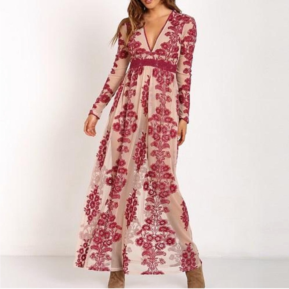 NWT For Love & Lemons Temecula‎ Sheer Embroidered Maxi Dress Size XS